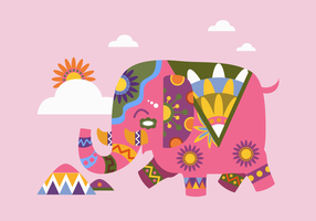 Colorfull Painted Elephant Vector Flat