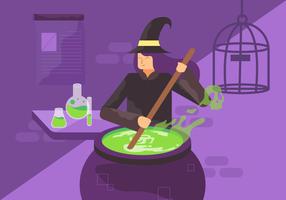 Witch Making Magic Potion Vector Character Illustration