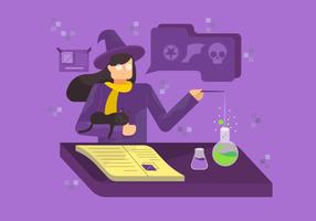 Witch Studying Magic At Wizard School Vector Illustration