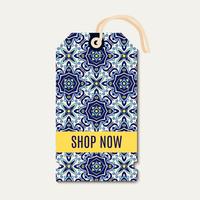 Tag with Portuguese blue ornament azulejos.  vector