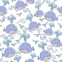 seamless pattern with doodle whales vector