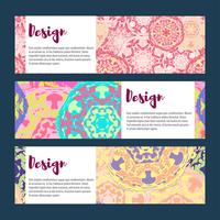 Conjunto de banners de plantillas. Patrón de mandala floral y adornos. vector