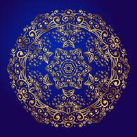 Mandala, amulet. Esoteric gold symbol on a blue background. vector