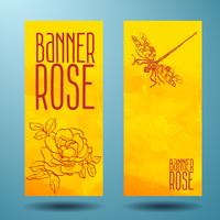 Banners with rose and dragonfly in doodle vector