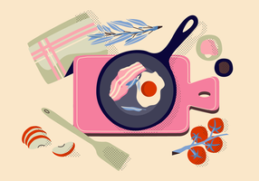 Cooking Healthy Food On Pan Vector Illustration