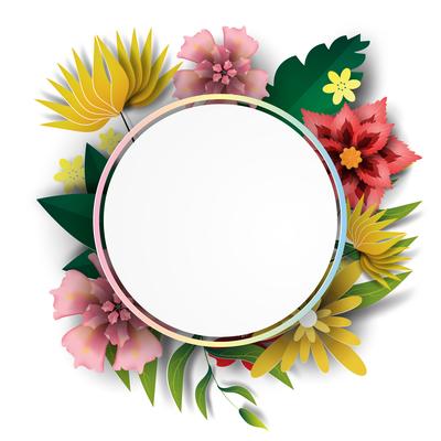 Paper art of  Frame circle with nature green colorful leaf and flower.vector