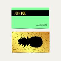 Business cards With pineapple vintage gold background. vector