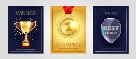 Diseño de cartel vectorial para ganador, campeón y premio a la mejor elección. vector