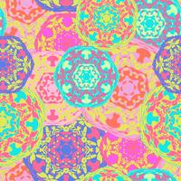 Gypsy seamless pattern of abstract multicolored round mandalas.