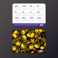 Calendario de bolsillo con productos ecológicos, frutas y ramas de argán.