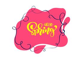 Vintage Vector red background with calligraphic lettering text Hello Spring