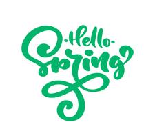 Green Calligraphy lettering phrase Hello Spring vector