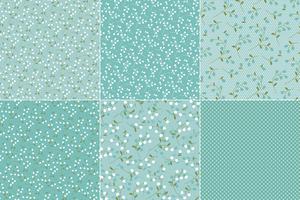 Blue Green Florals  Polka Dots vector