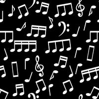 Musical Notes, White on Black, Seamless Pattern Background Vector Illustration