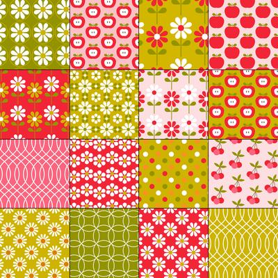  seamless retro fruit and flower patterns