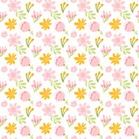 Vector seamless pattern with flat flower bouquet and leaves