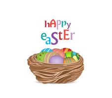 happy easter with basket of eggs vector