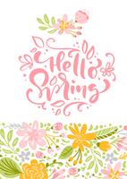 Flower Vector greeting card with text Hello Spring