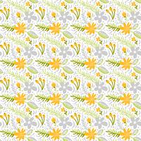 Vector seamless pattern with flat flower bouquet and leaves