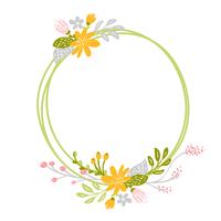 Geometric Spring wreath with flower. Flat herb abstract vector garden frame
