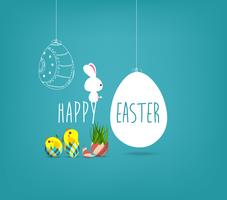 Easter blue poster with chicken and handwritten text vector
