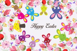 Beautiful happy Easter card with bunny and floral wreath vector