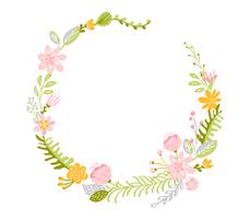 Spring flower herbs wreath vector