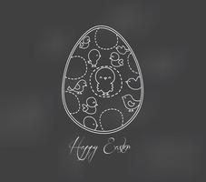 Huevo de Pascua pintado a mano dibujando con tiza en una pizarra vector