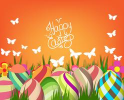 green easter eggs and bunny background vector
