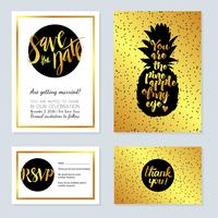 Rich Wedding Invitations, gold pineapple. vector