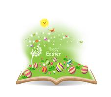 easter egg and buny funny spring with dandelion in the book vector