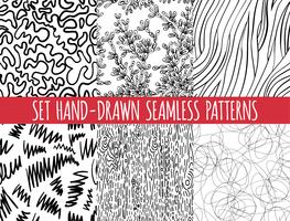 Set of four seamless abstract hand-drawn pattern, vector