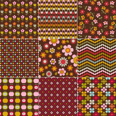 seamless retro floral and geometric  patterns