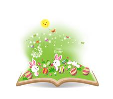 Huevo de Pascua primavera con diente de león en el libro vector