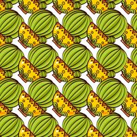 Seamless pattern of cacti and succulents in pots. vector