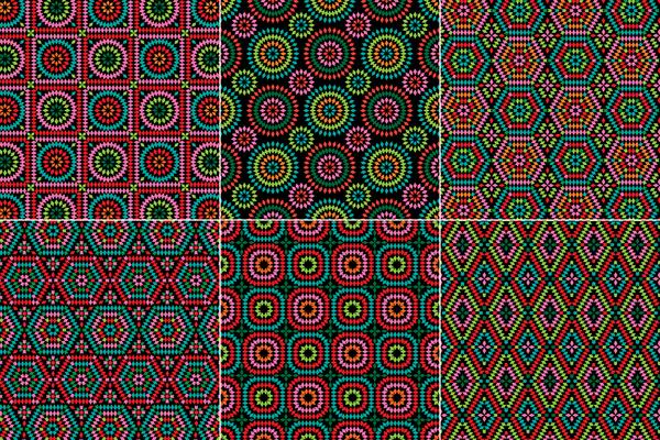 granny square patterns on black backgrounds