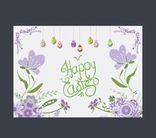 Tarjeta de felicitación feliz de los huevos de Pascua flor púrpura vector