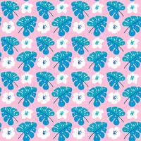 Vector summer seamless pattern with flat flowers and Tropical Leaves