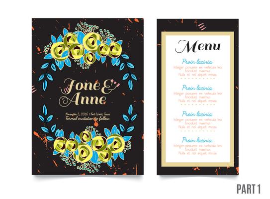 Trendy card with roses for weddings, save the date invitation 
