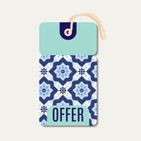 Tag with Portuguese blue ornament azulejos.  vector