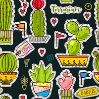 Set de parches de moda, broches con cactus. vector