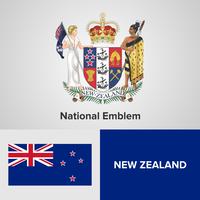 New Zealand National Emblem, Map and flag  vector