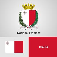 Malta emblema nacional, mapa y bandera vector