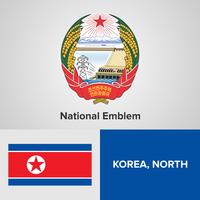 Corea del norte emblema nacional, mapa y bandera vector
