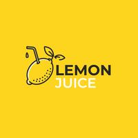 Lemon juice logo. Logotype with bright fresh lemonade. Summer drawing for a smoothies shop. Vector line art illustration