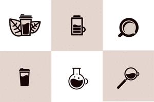 Conjunto de iconos web café - taza, energía, bebida para llevar. Objeto logo con linea negra. Ilustración de la línea del vector