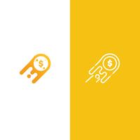 Meteo rich logo. Meteorite with a golden coin of the dollar illustration. Vector line art and gradient logotype