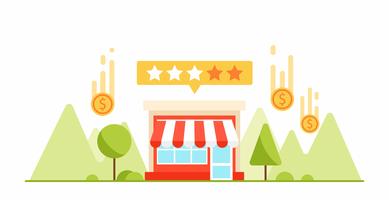 Feedback and testimonials of your small businness. Money and coin. Vector flat illustration