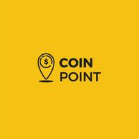 Coin point logo. Location of money logotype. Vector line art illustration