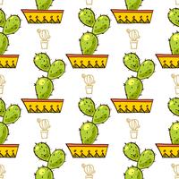 Seamless pattern of cacti and succulents in pots.